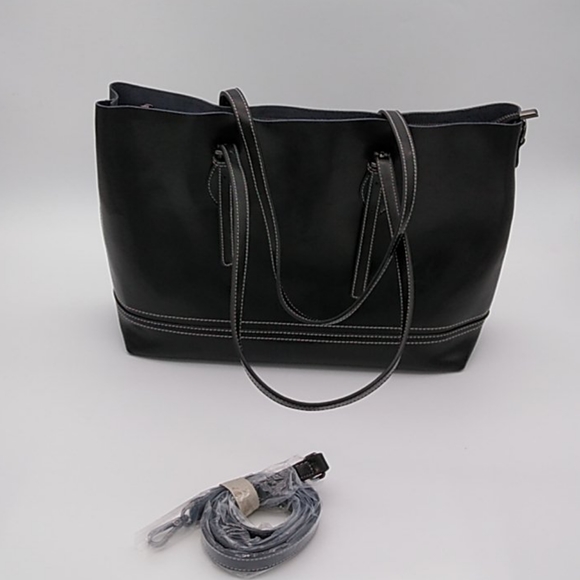 Black Genuine Leather Large Shoulder Bag Tote - Picture 8 of 13